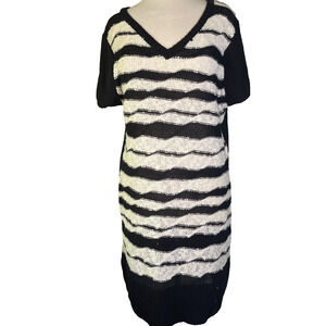 Extra Touch Women's Black White Neck V-Sleeve Sweater Tunic Sz 2X